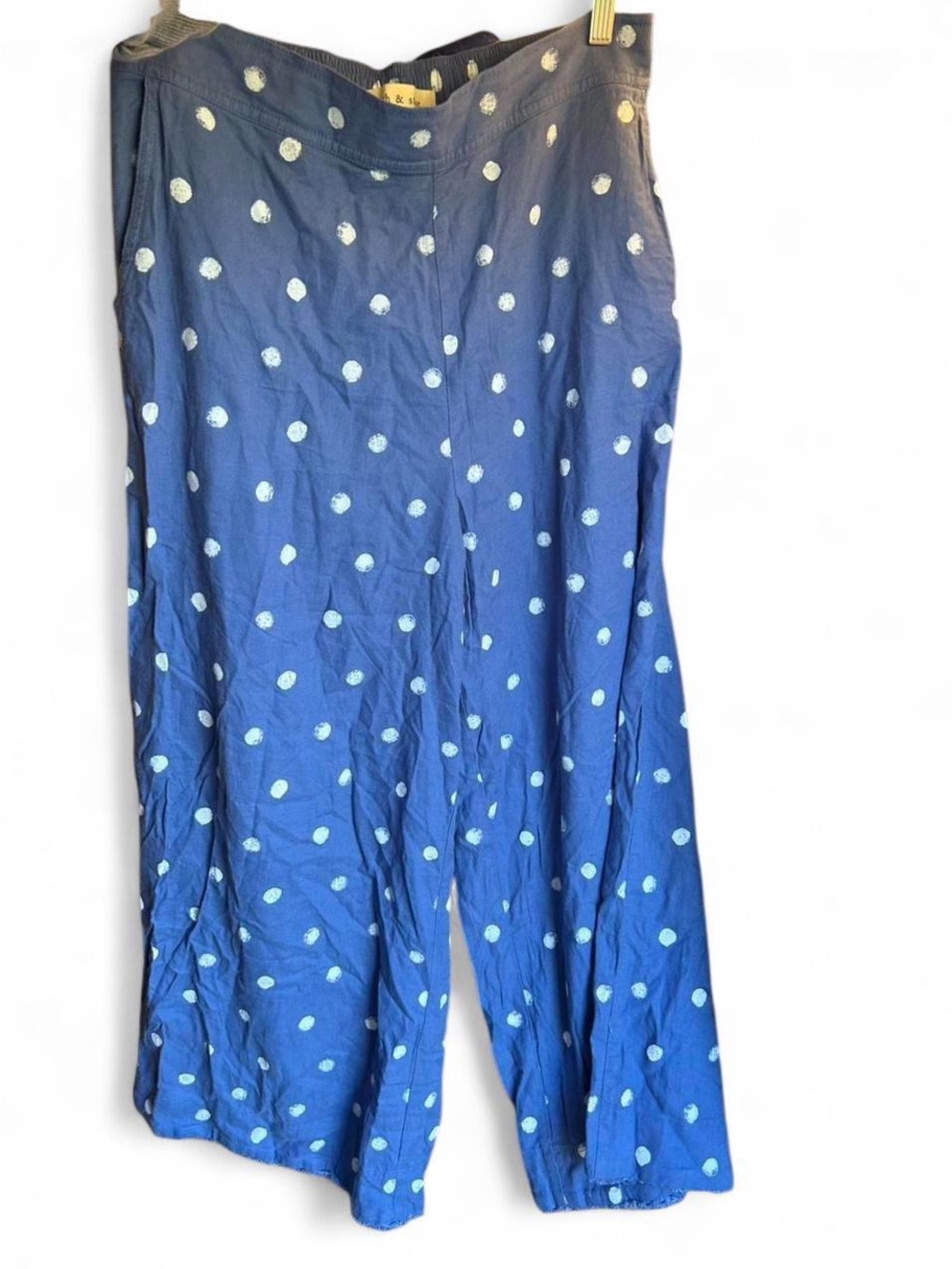 Anthropologie Blue Polka Dot Wide-Leg Pants - Picture 5 of 8